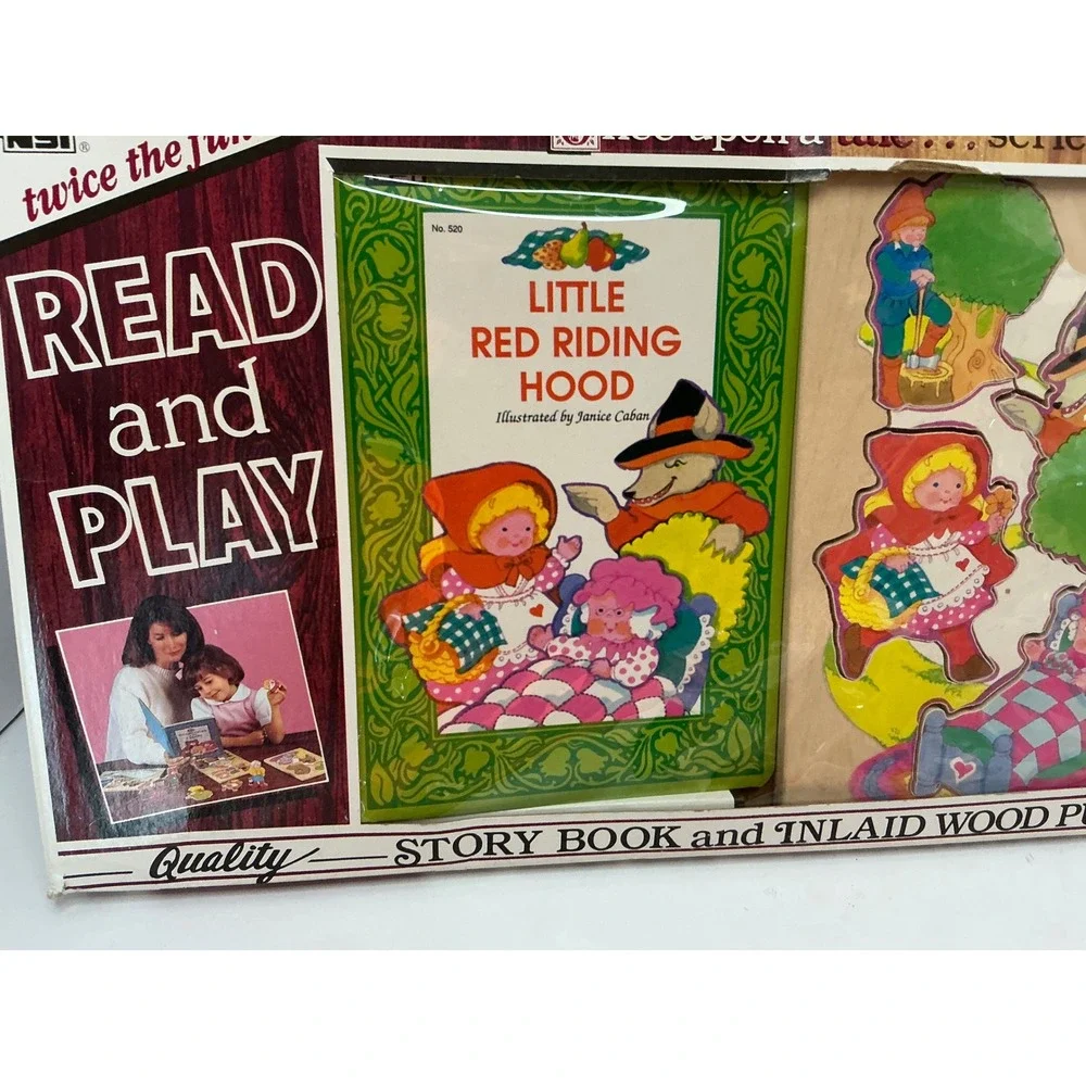 NSI Vintage 1989 Little Red Riding Hood Read and Play Book and Wood Puzzle Set